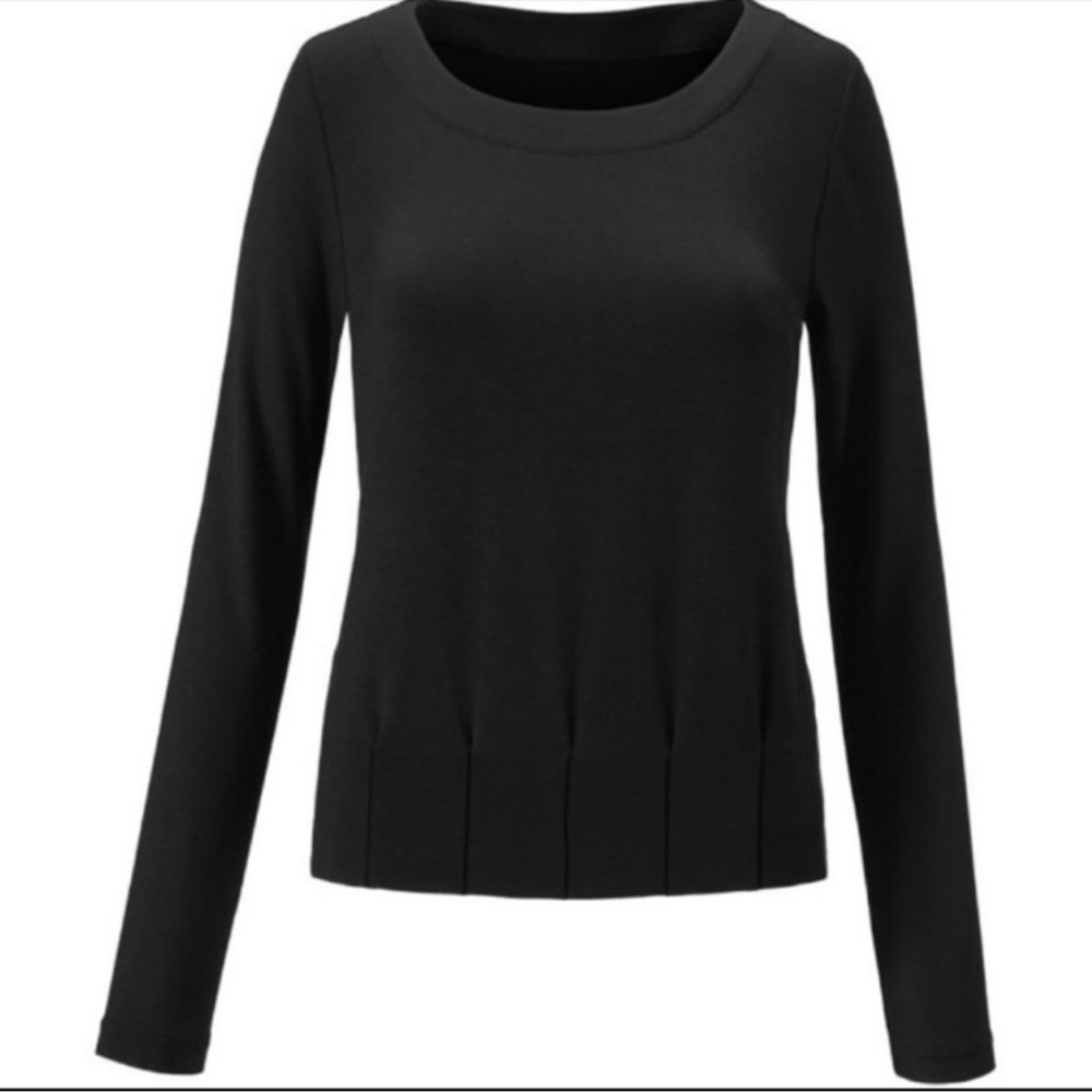 Cabi Black Formal Pleated Sweatshirt #3411 Long Sleeve Tee